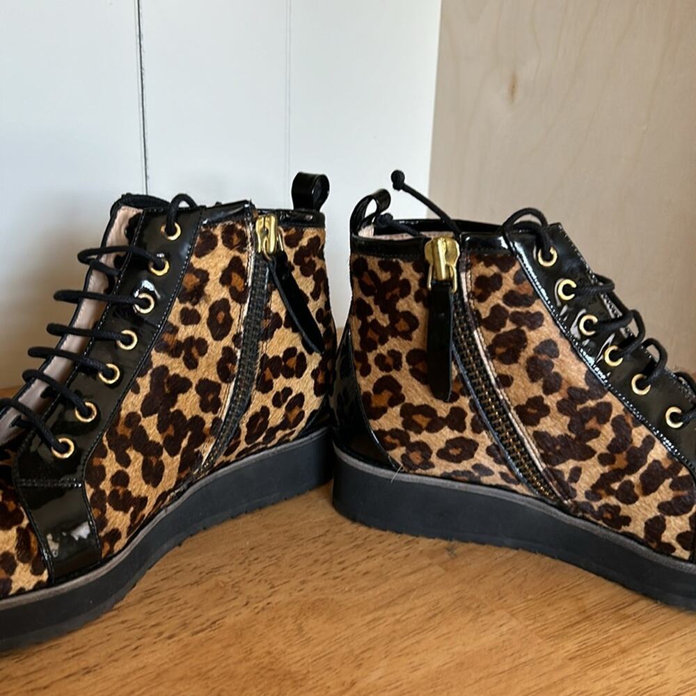 Ukies Alberta leopard Print Calf Hair Lace Up Boot Booties European Luxury 5.5 - Picture 7 of 10